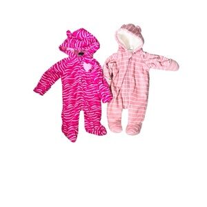 Bundle: Faded Glory & Old Navy Baby Girl Fleece Bunting Suits 0-3 Months